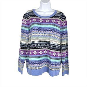 Talbots Sweater Fair Isle Nordic Nylon Lambswool Multicolored Women's Large